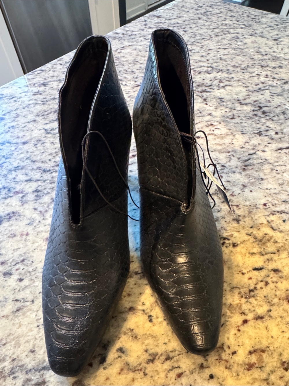 Express Black Croc-Embossed Pointed Ankle Boots
